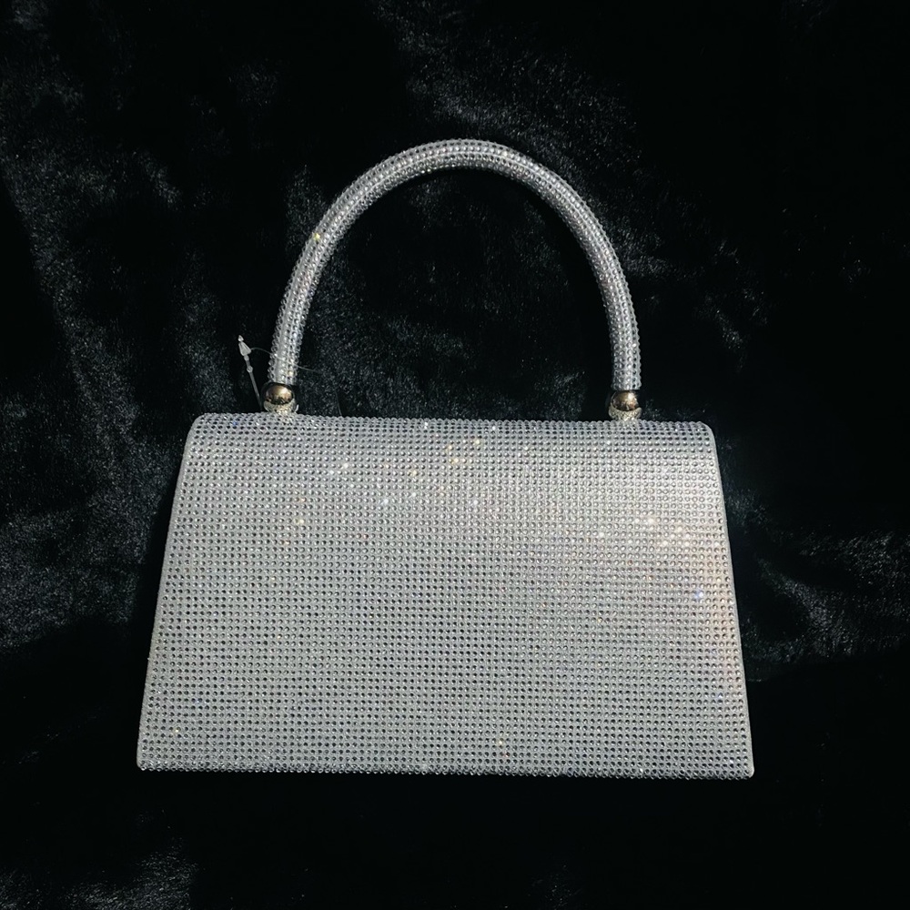 Rhinestone Covered Silver Bag Purse - Picture 2 of 15